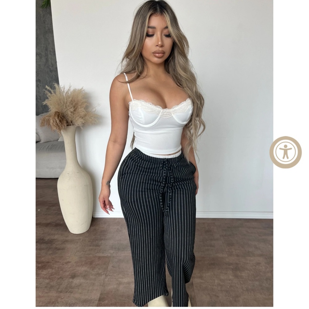 OOTDFash Black Striped Wide Leg Pants